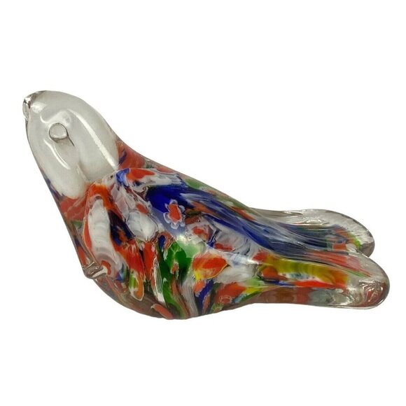 Hand-Blown Multicolor Art Glass Bird Figurine Paperweight Shelf Decor - Picture 5 of 7